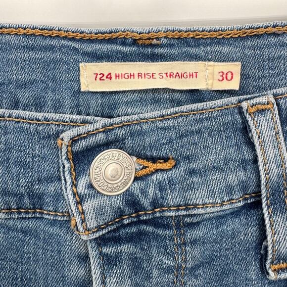 Levi's 724 High Rise Straight Leg Jeans Distressed Blue Denim Women's Size 30 - Picture 4 of 8